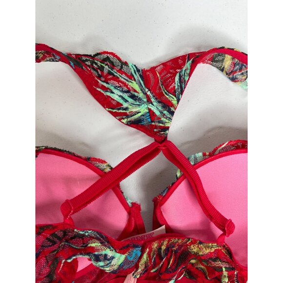 Pink Victorias Secret Date Push Up Bra Bralette Small Red Sexy Lace Padded - Picture 6 of 12